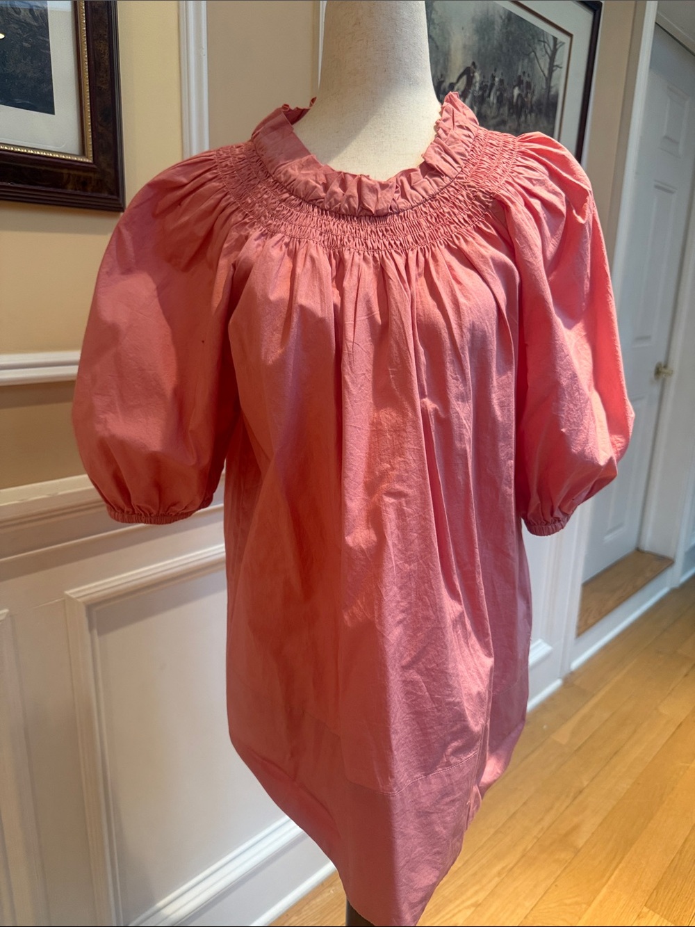 J. Crew Coral Smocked Neck Puff Sleeve Top new without tag size small